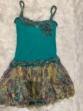 Teal Beaded Spaghetti-Strap Paisley Skirt Dress